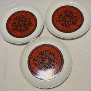 SET OF 3 DINNER PLATES BLOCK MCM BIDASOA SPAIN ESPANA FLAMENCO RED VTG EXCELLENT